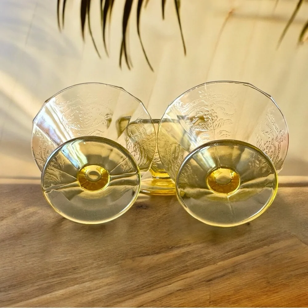 1930s Vintage Federal Glass Madrid Amber Depression Glass Sherbet Cups Set of 3